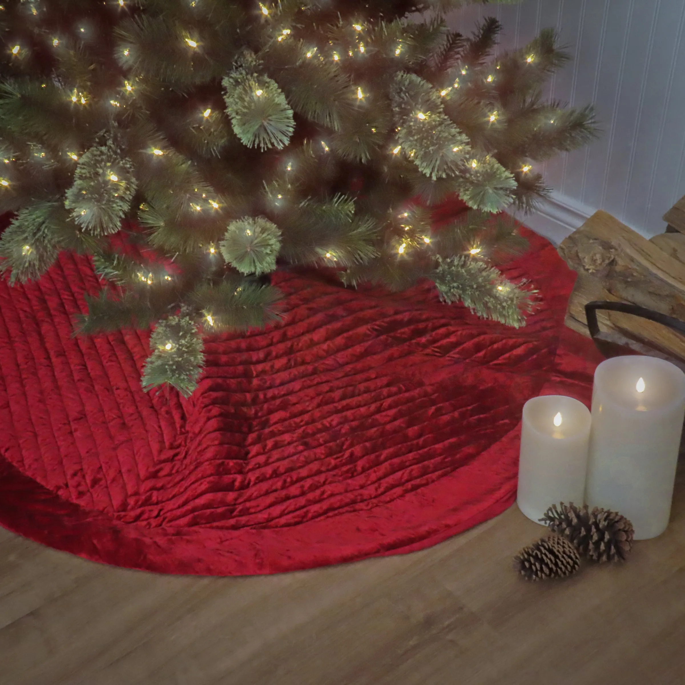60 in. HGTV Home Collection Quilted Velvet Tree Skirt, Red