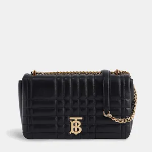 Black Leather Quilted Small Lola Satchel Bag