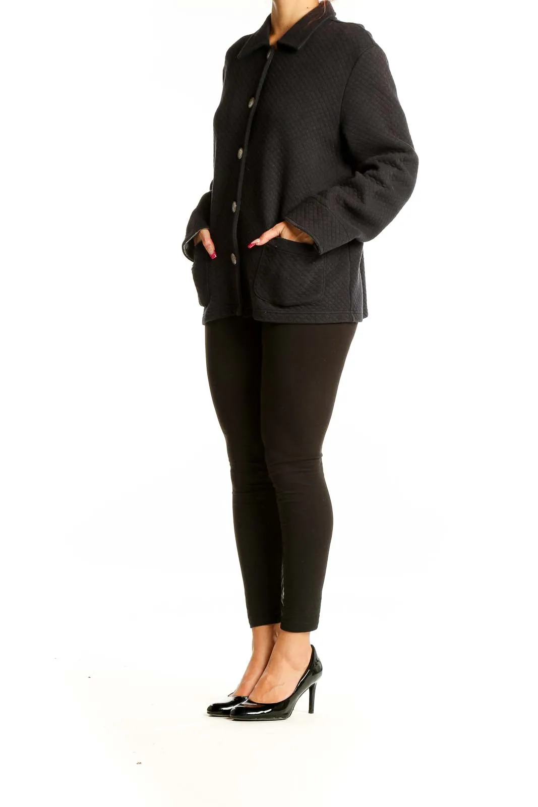 Black Quilted Button-Up Jacket