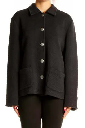Black Quilted Button-Up Jacket