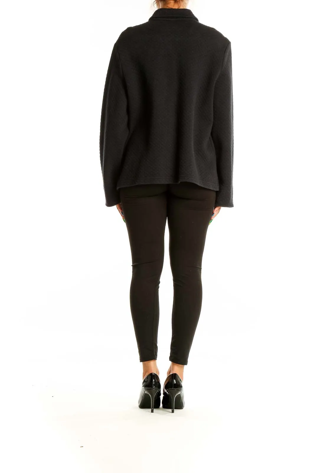 Black Quilted Button-Up Jacket