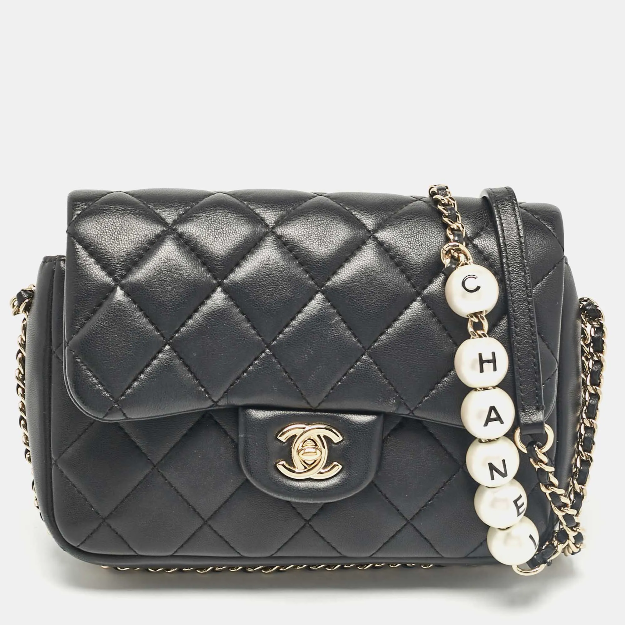 Black Quilted Leather My Precious Pearl Flap Bag