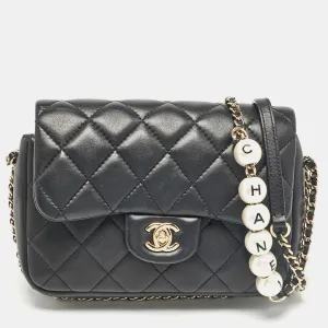 Black Quilted Leather My Precious Pearl Flap Bag