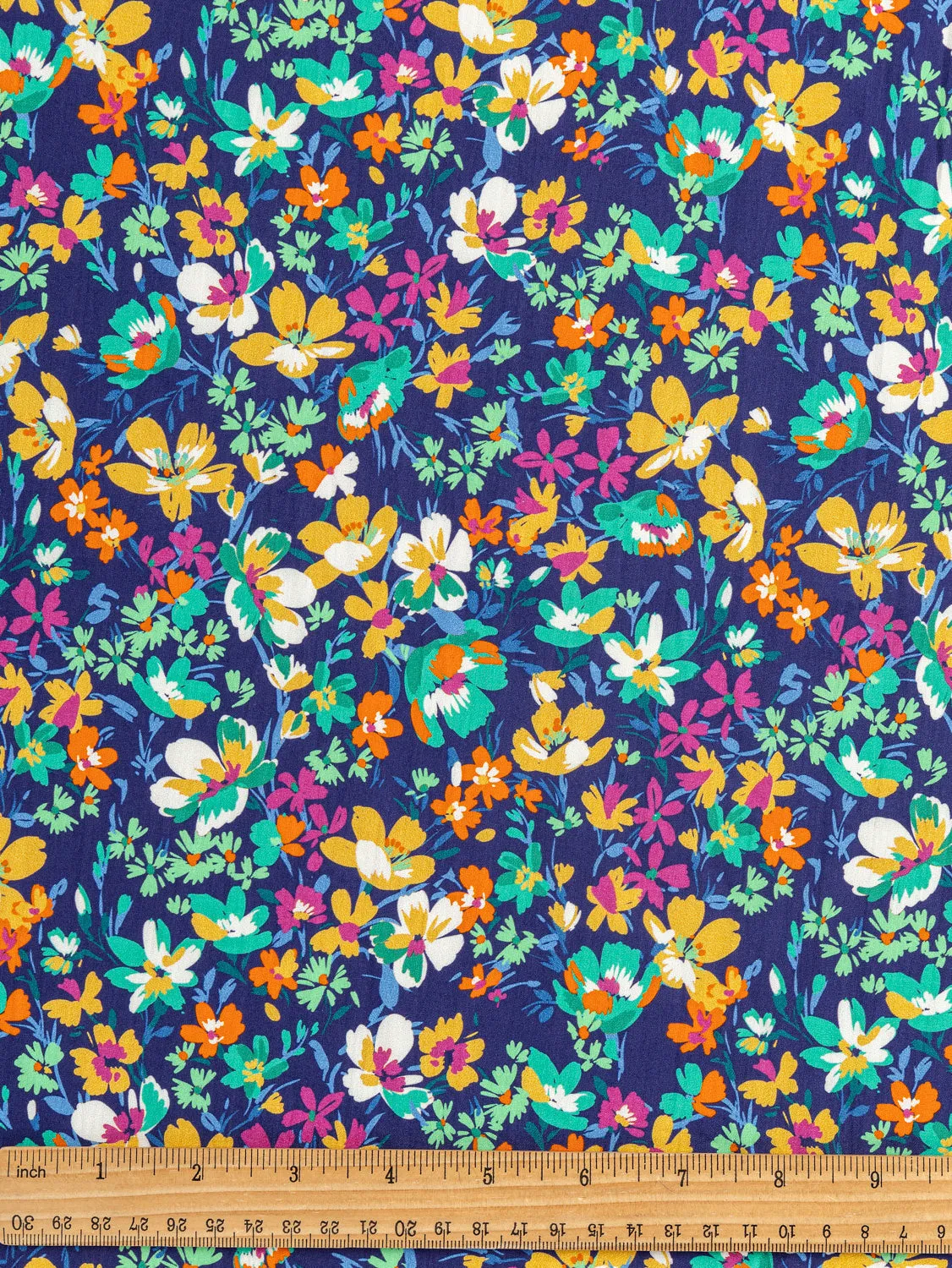 Blooming Floral Print Cotton Poplin - Navy   Magenta   Emerald   Yellow