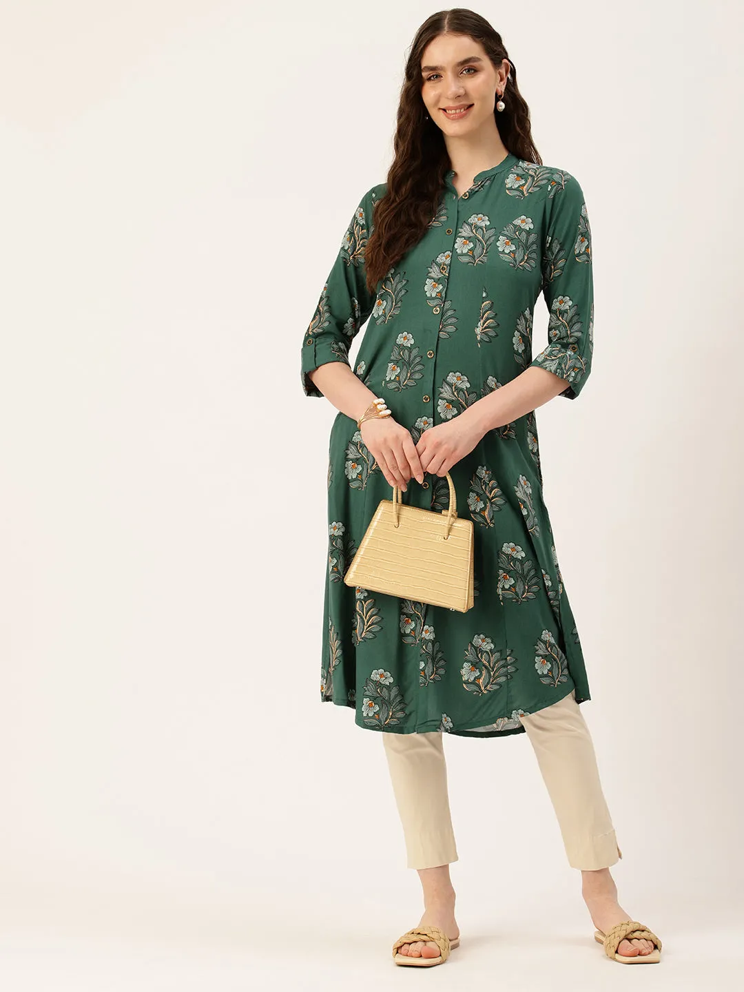 Blue Floral Printed Kurta