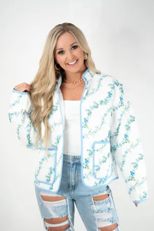 Blue Floral Quilted Jacket