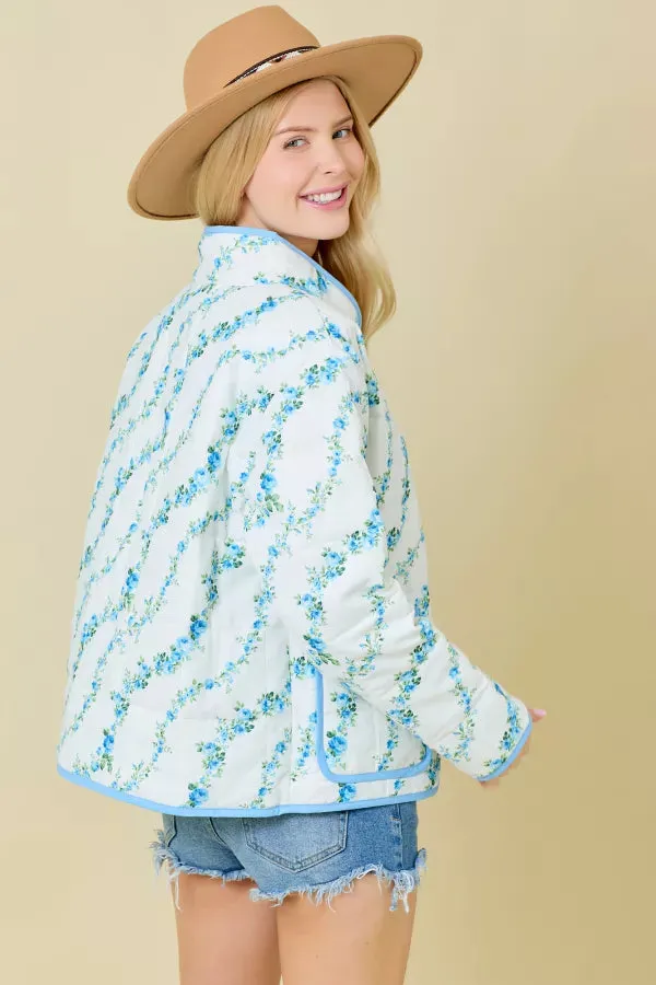 Blue Floral Quilted Jacket