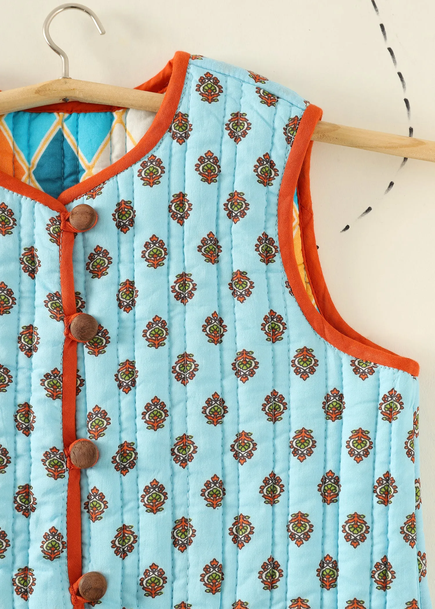 Blue Rhombus Quilted Cotton Reversible Dori Jacket Baby (0-6 M)