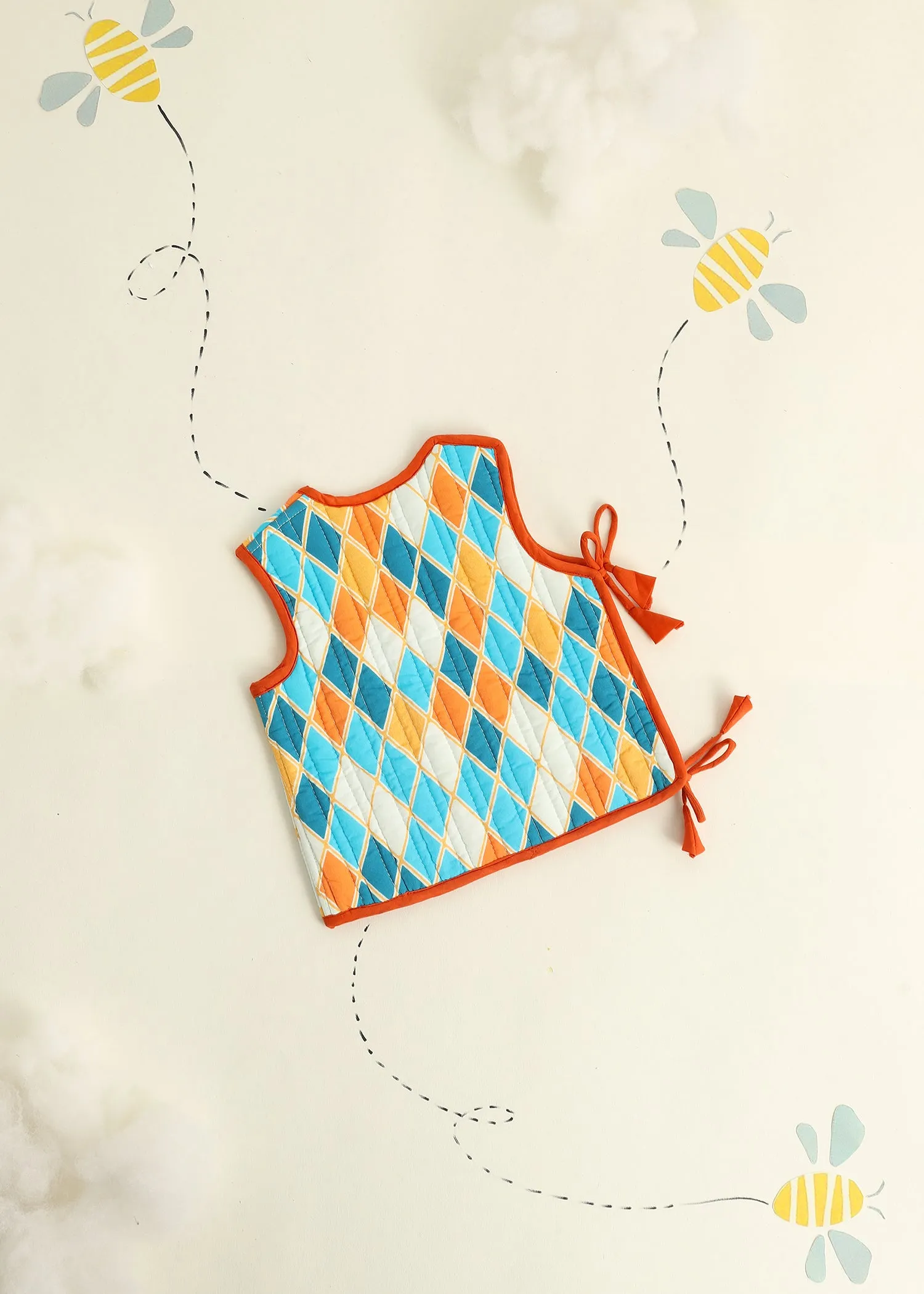Blue Rhombus Quilted Cotton Reversible Dori Jacket Baby (0-6 M)