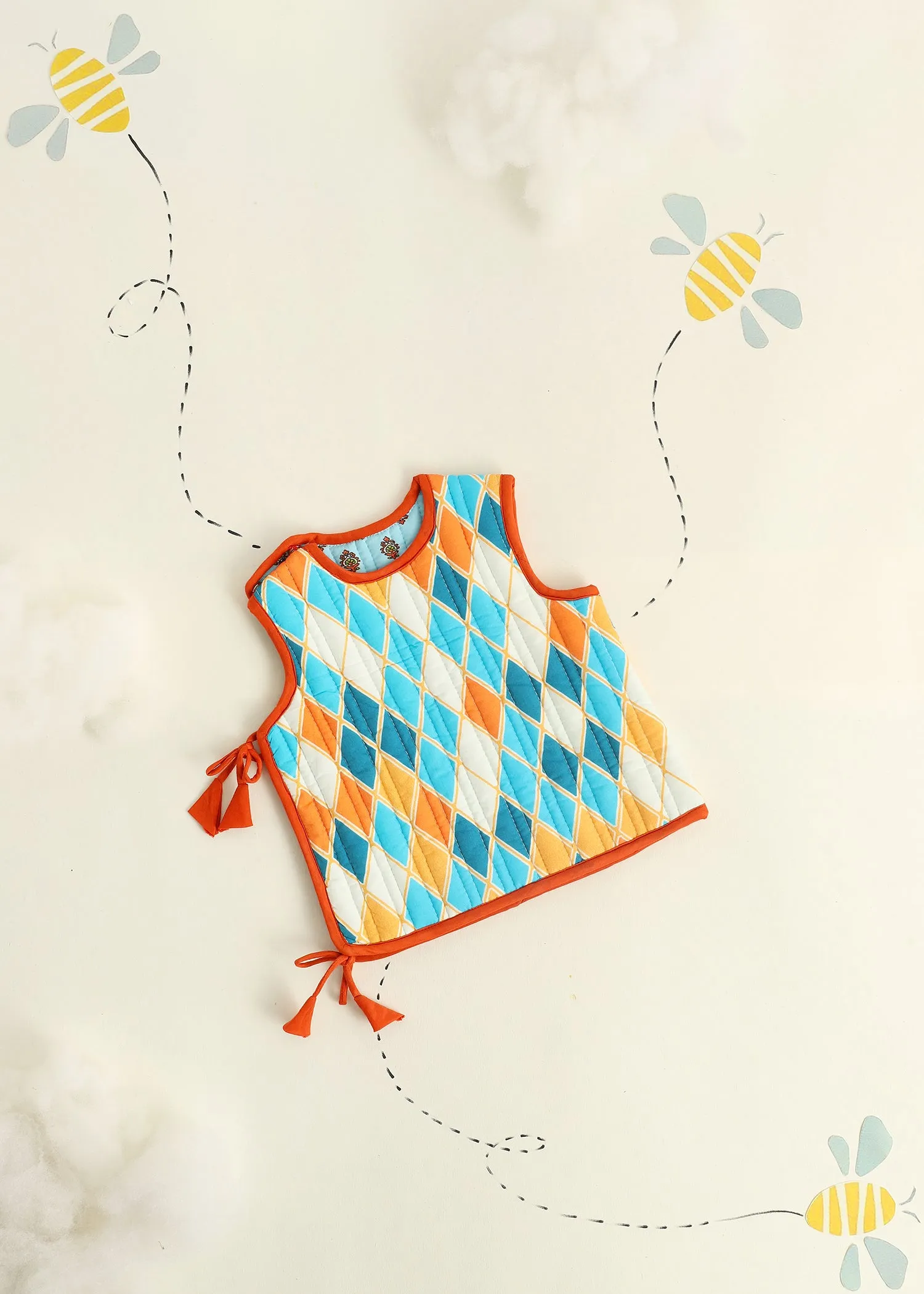 Blue Rhombus Quilted Cotton Reversible Dori Jacket Baby (0-6 M)