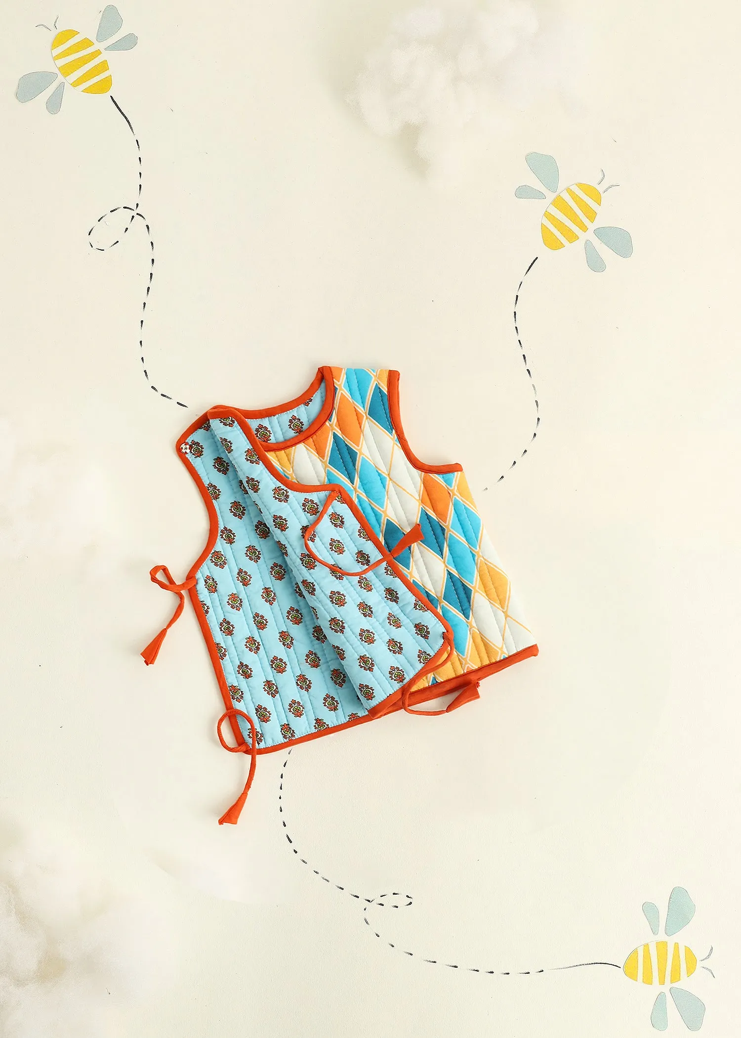 Blue Rhombus Quilted Cotton Reversible Dori Jacket Baby (0-6 M)