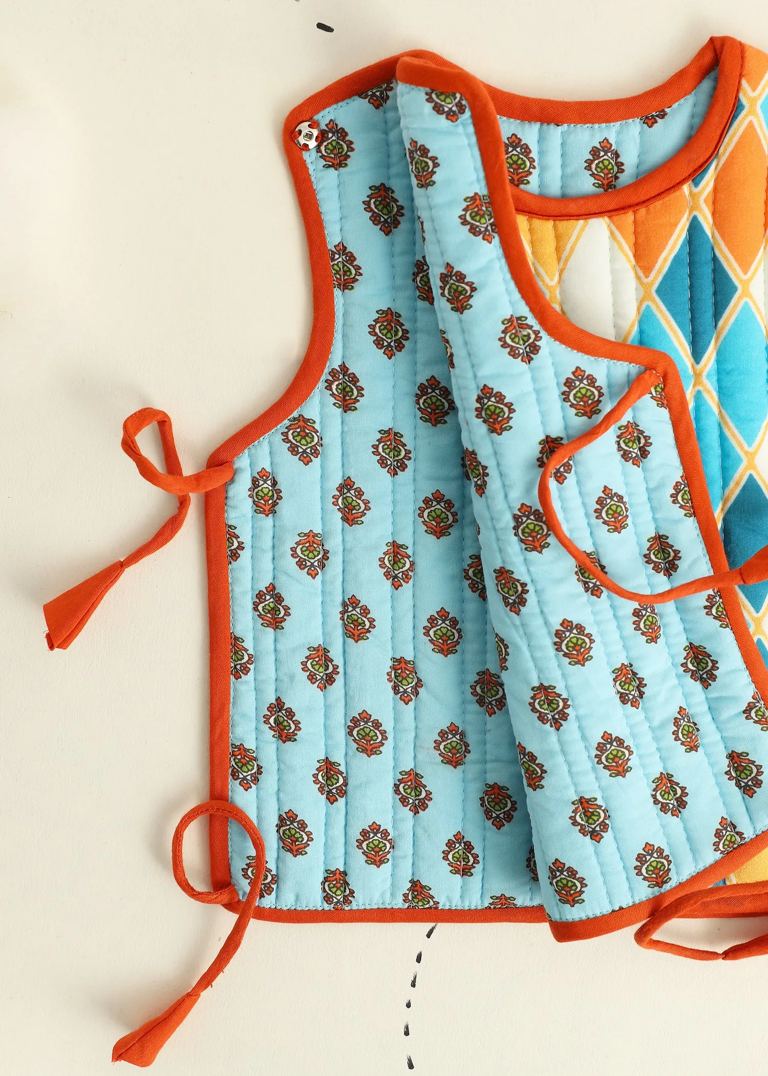 Blue Rhombus Quilted Cotton Reversible Dori Jacket Baby (0-6 M)