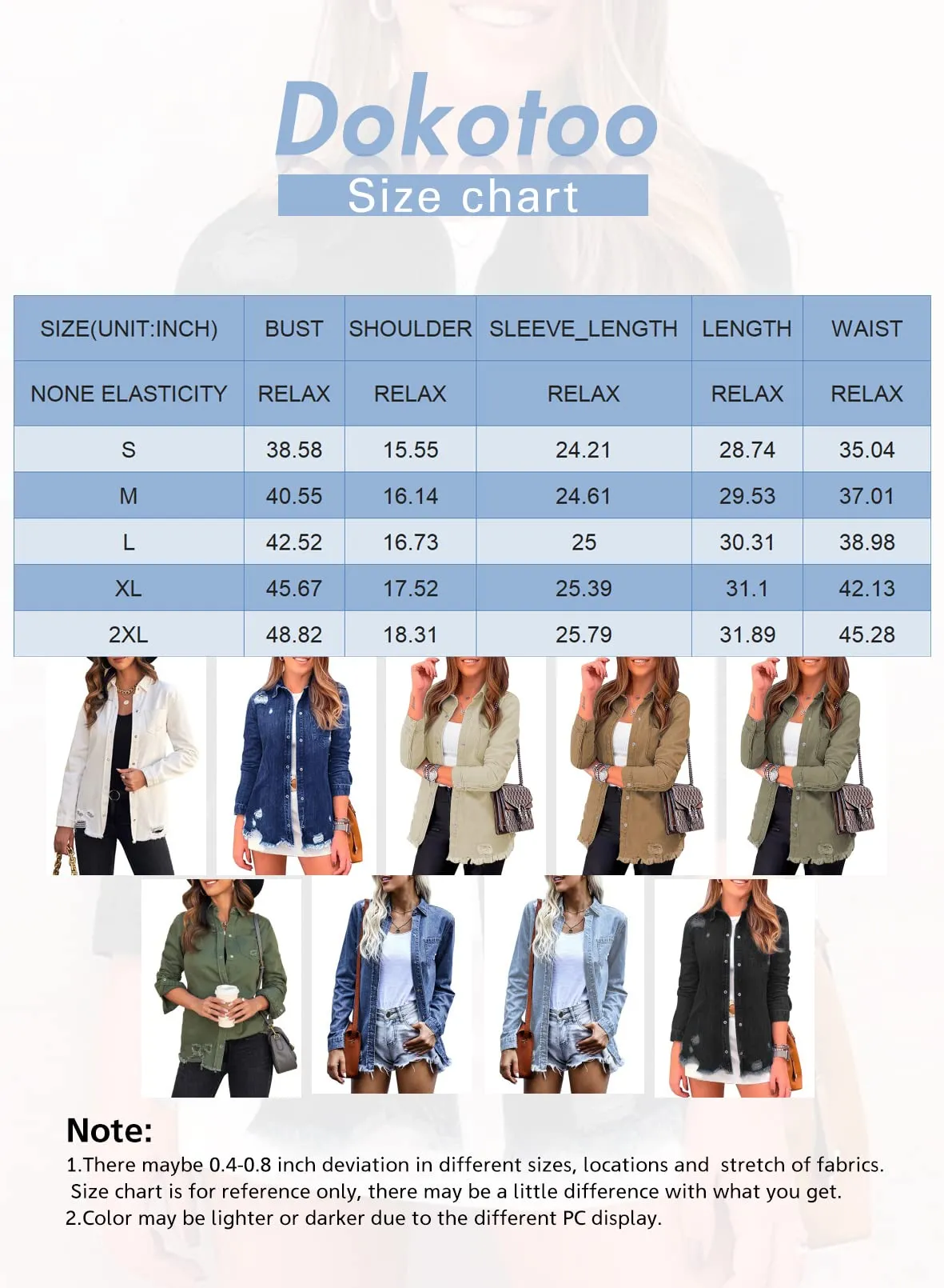Blue Women's Oversized Denim Jacket Casual Long Boyfriend Distresse Jean Jacket Autumn Spring - Dokotoo