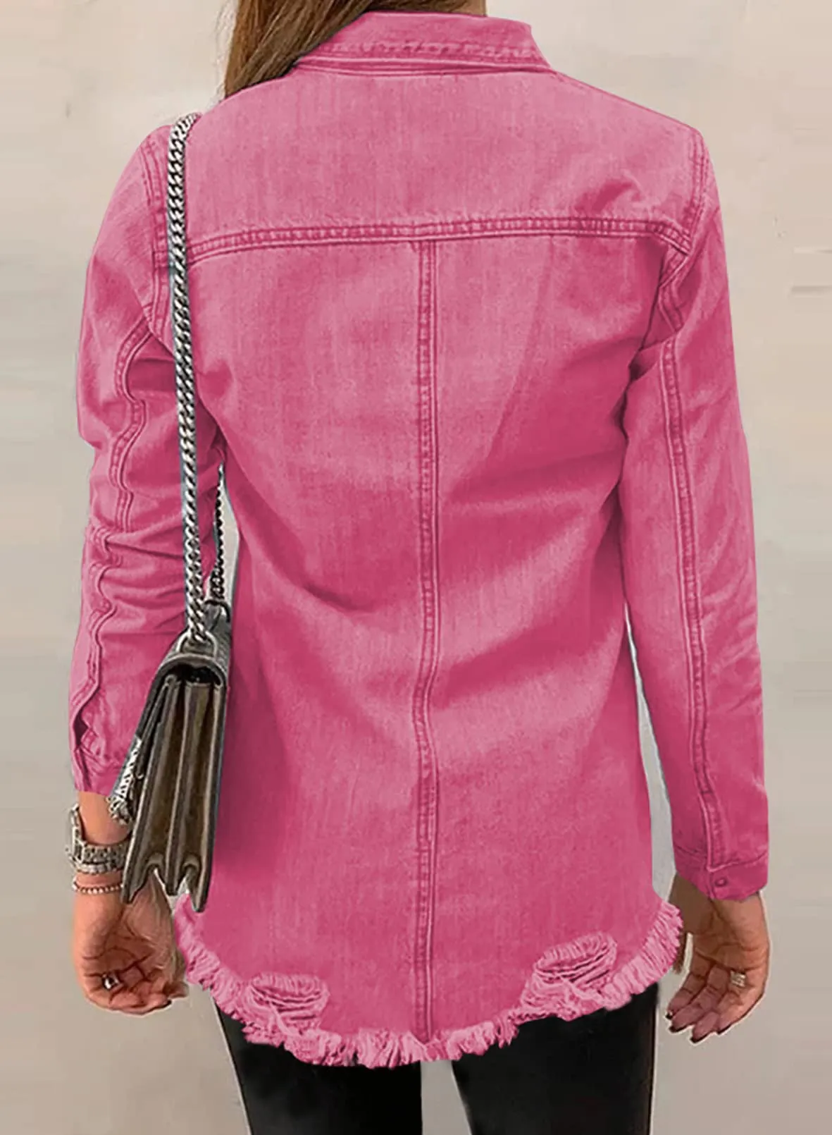 Blue Women's Oversized Denim Jacket Casual Long Boyfriend Distresse Jean Jacket Autumn Spring - Dokotoo