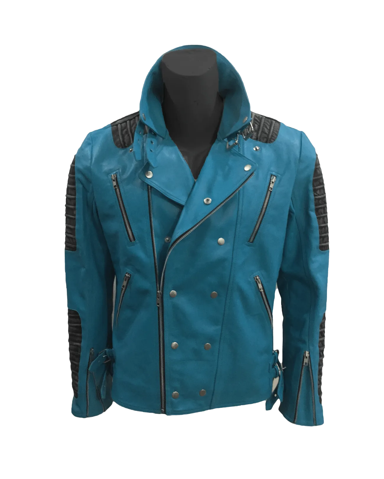 Cafe Racer Quilted Style Blue Leather Jacket | Mens Quilted Cafe Racer Leather Jacket