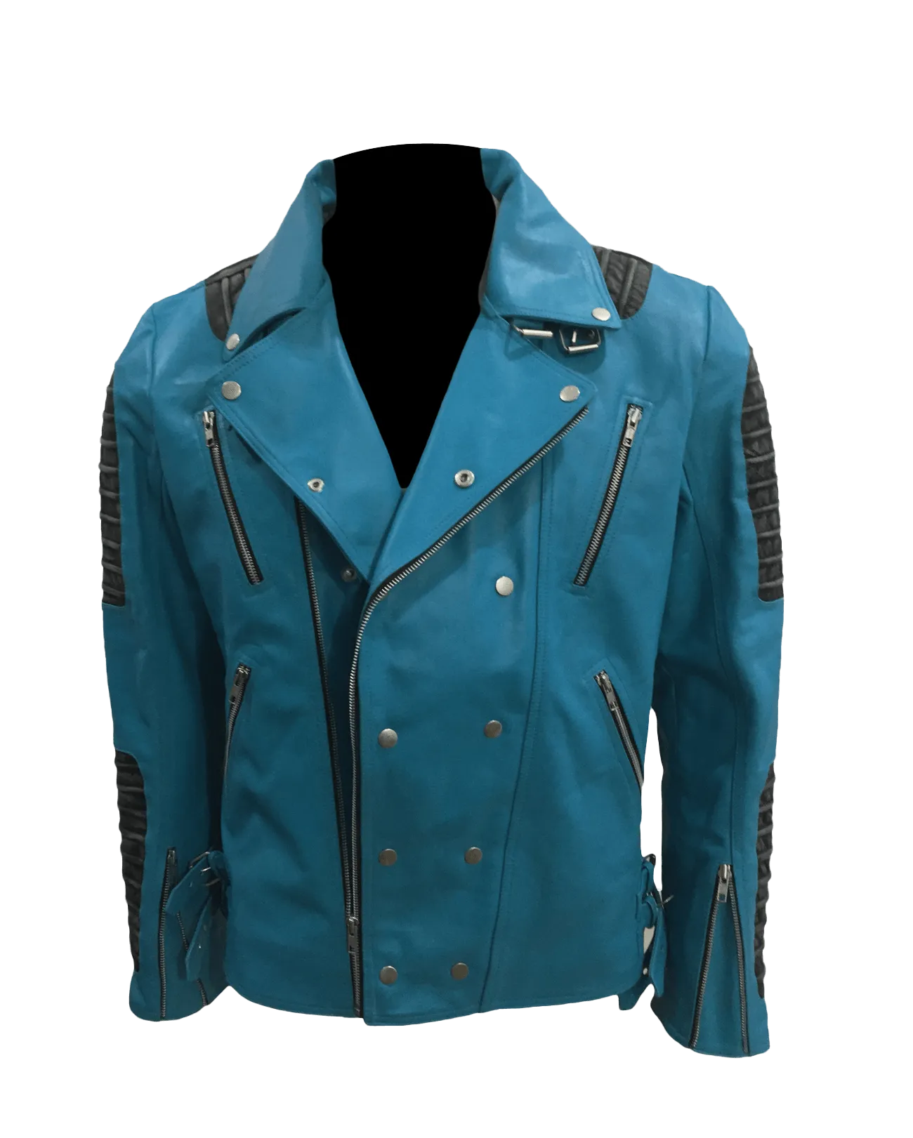 Cafe Racer Quilted Style Blue Leather Jacket | Mens Quilted Cafe Racer Leather Jacket