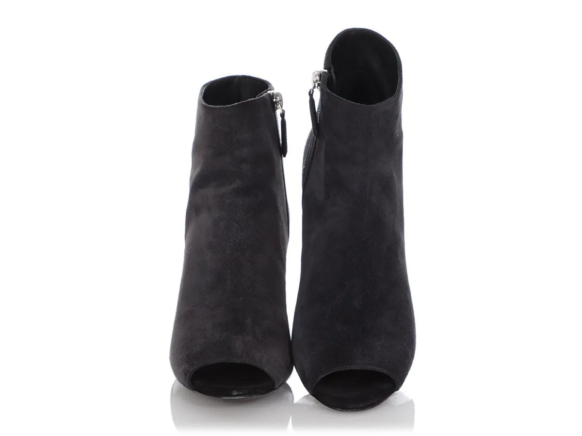 Chanel Gray Suede Peep-Toe Booties