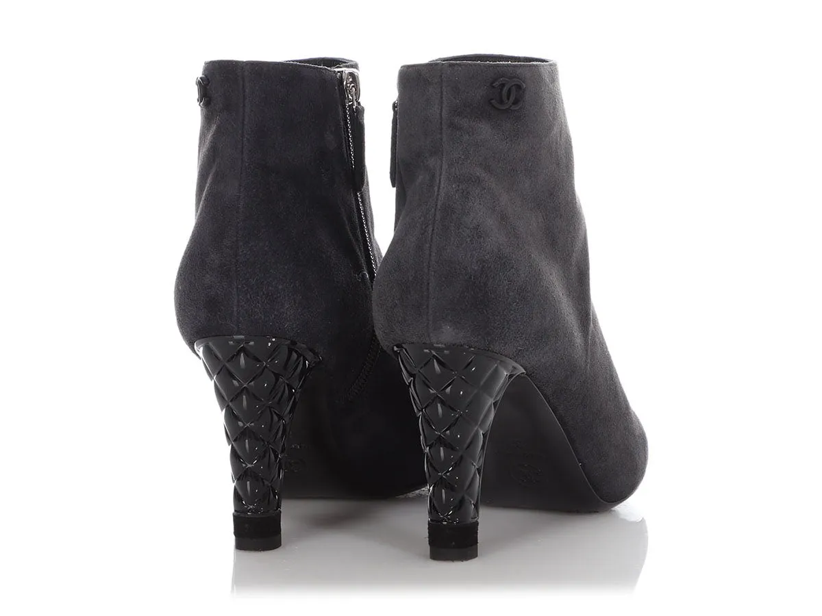 Chanel Gray Suede Peep-Toe Booties