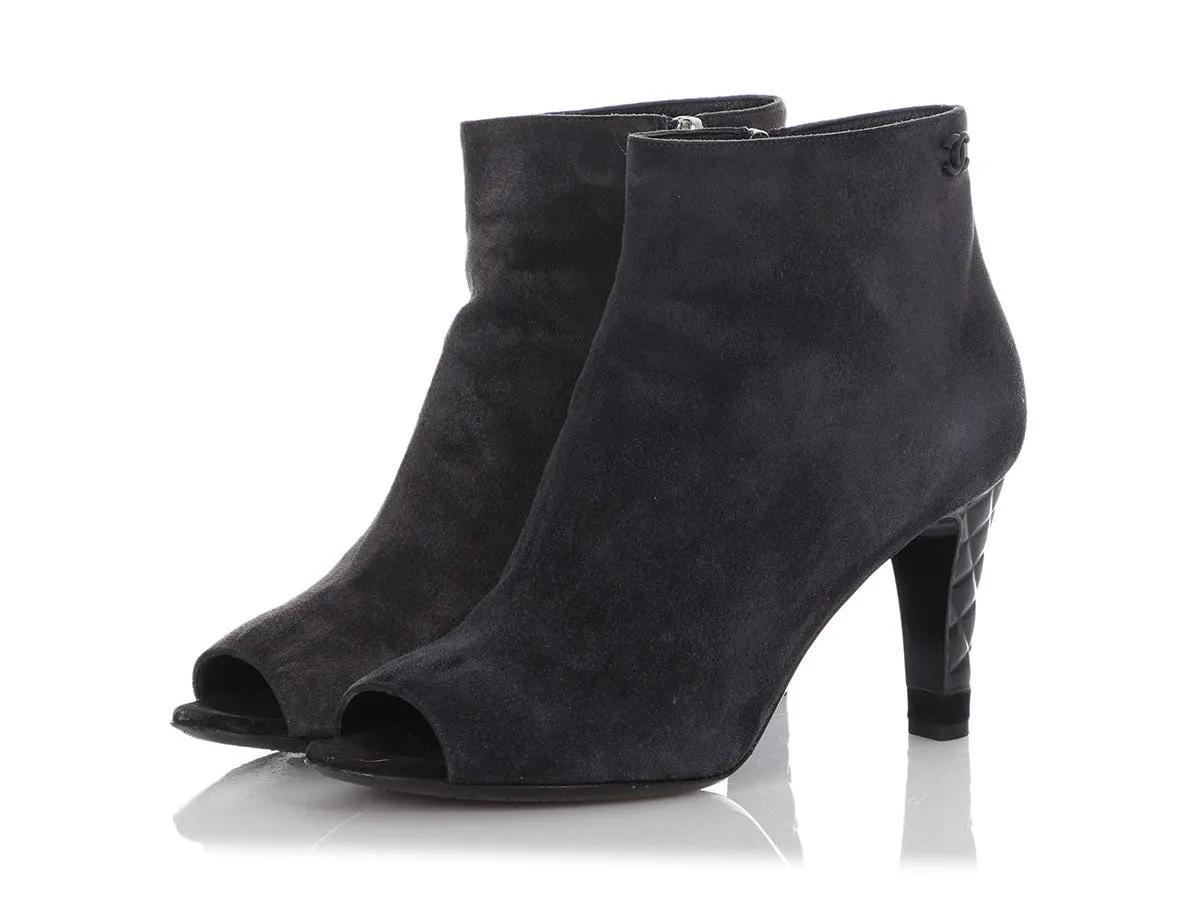 Chanel Gray Suede Peep-Toe Booties
