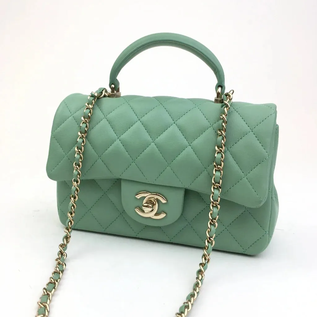 Chanel Top Handle Mini Rectangle 23P Pistachio Vert Clair Lambskin LGHW