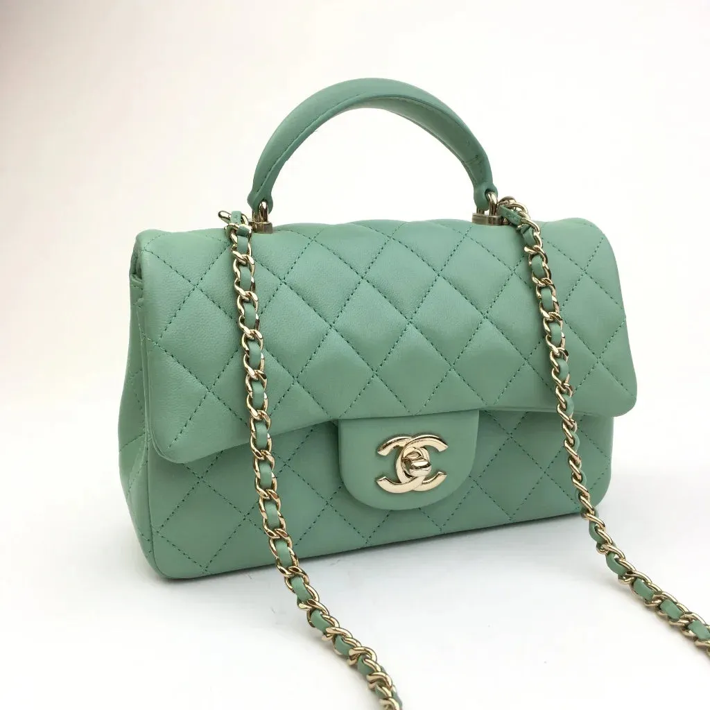 Chanel Top Handle Mini Rectangle 23P Pistachio Vert Clair Lambskin LGHW