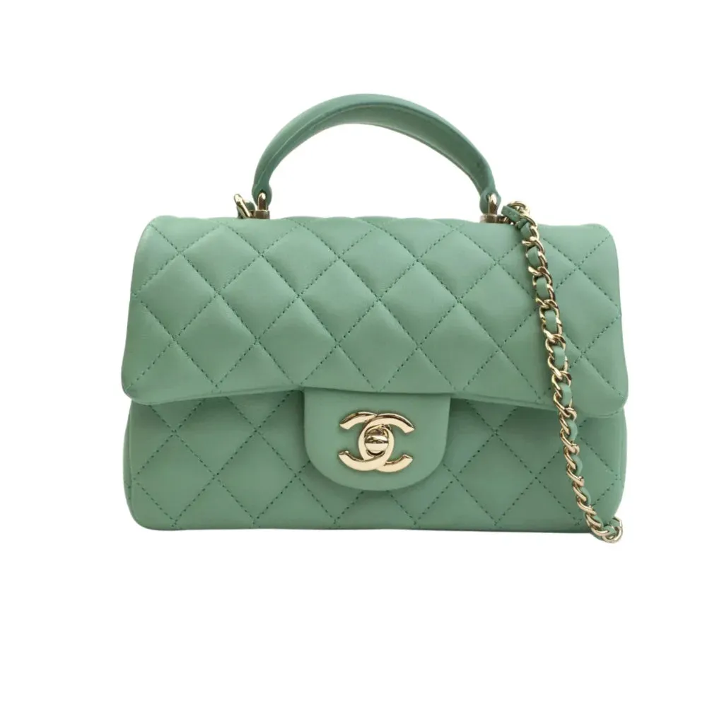 Chanel Top Handle Mini Rectangle 23P Pistachio Vert Clair Lambskin LGHW