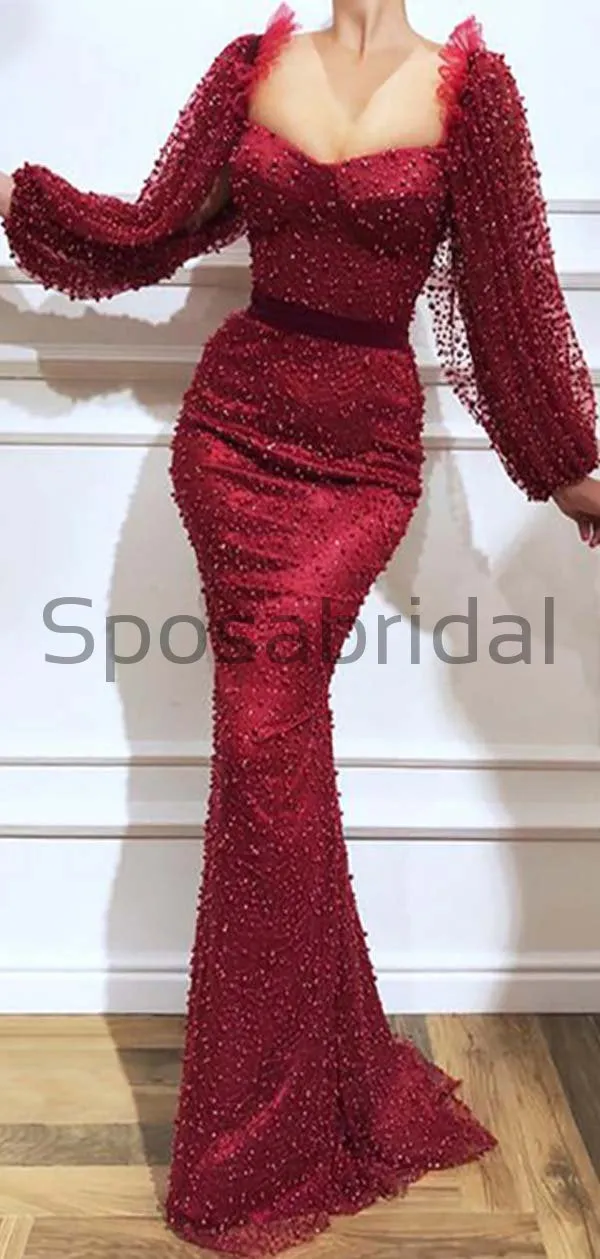 Charming Mermaid Elegant Long Sleeves Sexy Formal Long Prom Dresses PD1950