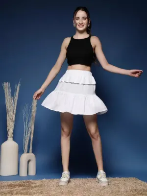 Charming White Flared Tiered Skirt