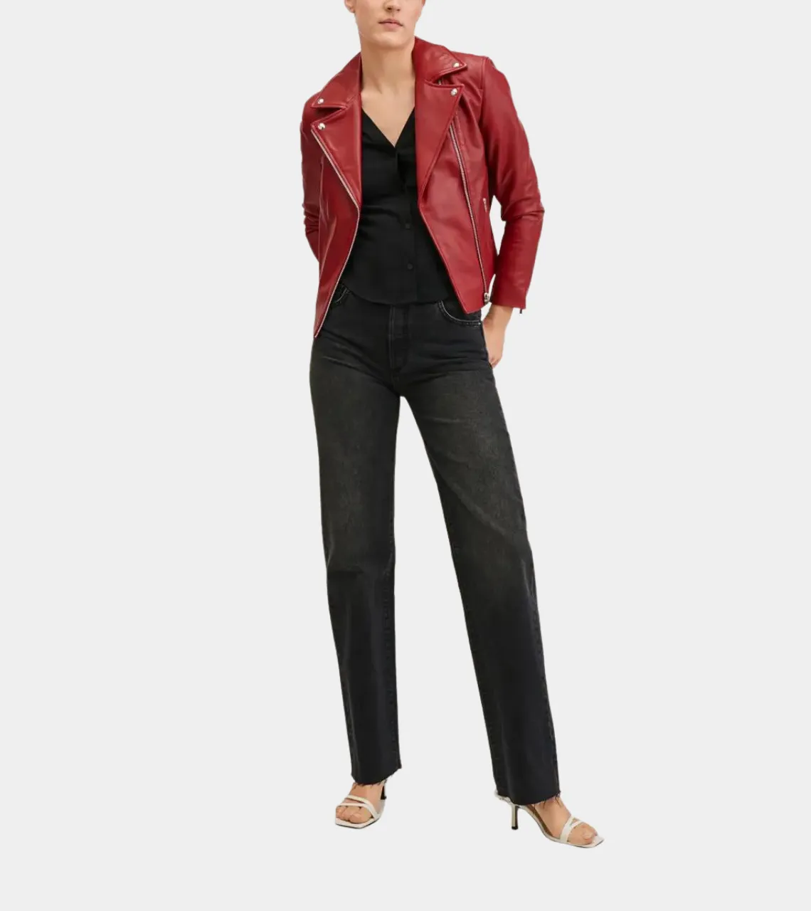 Classy Women’s Red Biker Leather Jacket