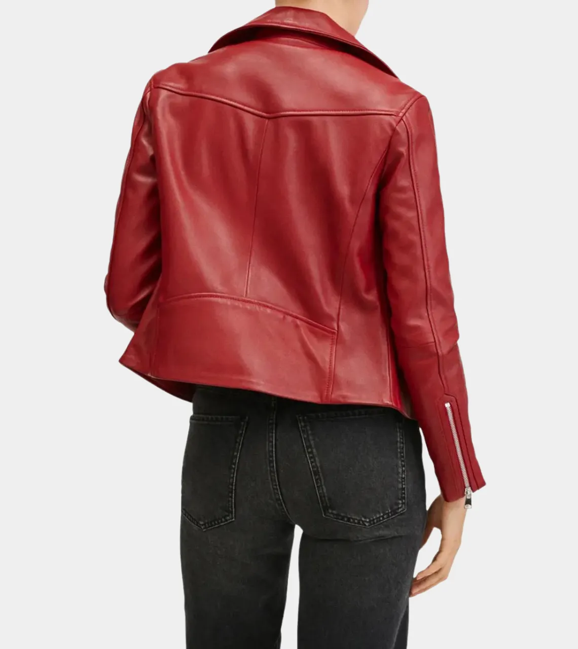 Classy Women’s Red Biker Leather Jacket