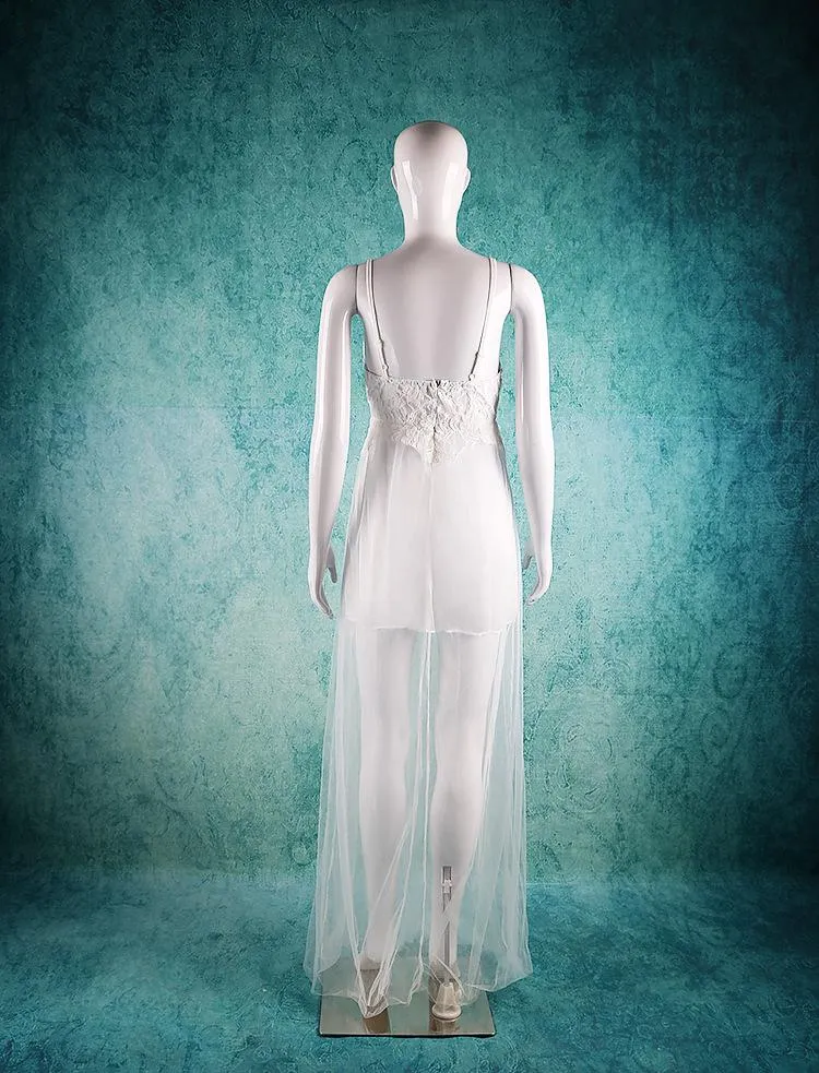 Clearance Spaghetti Strap Lace Backless Evening Gown