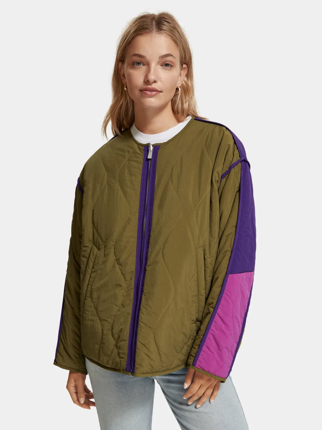 Colourblock quilted jacket