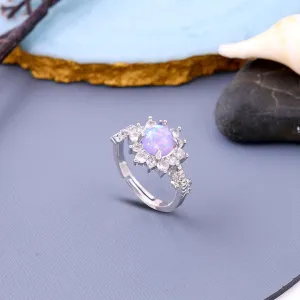 Cute Female Blue White Opal Ring