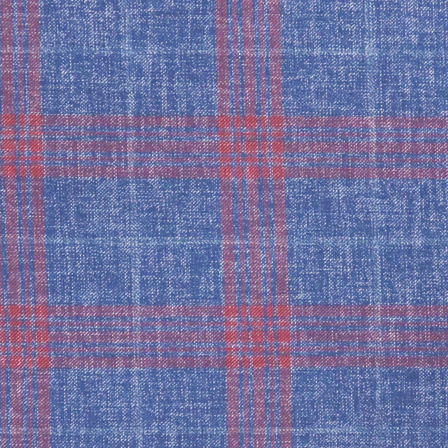 Denim Blue and Red Plaid Windowpane Wool & Silk Dorsilk Dormeuil Fabric