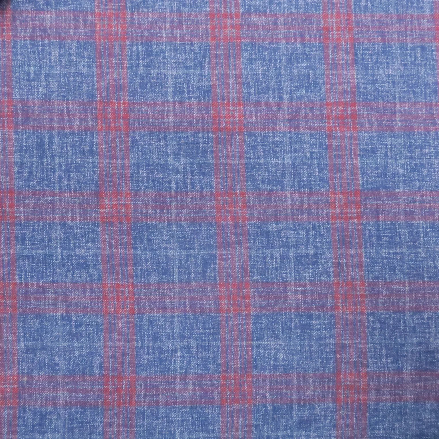 Denim Blue and Red Plaid Windowpane Wool & Silk Dorsilk Dormeuil Fabric