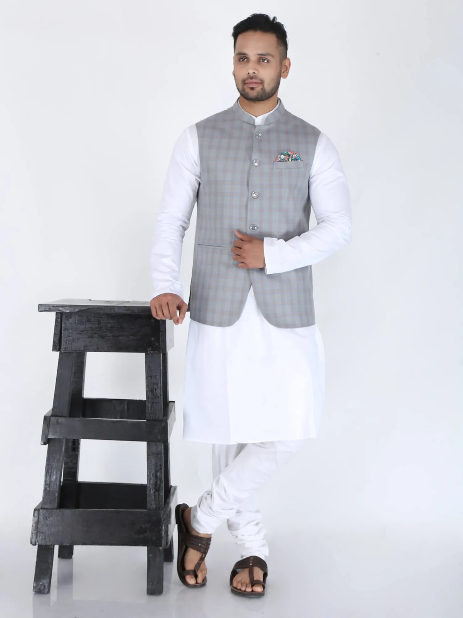 Grey Checks Classic Nehru Jacket