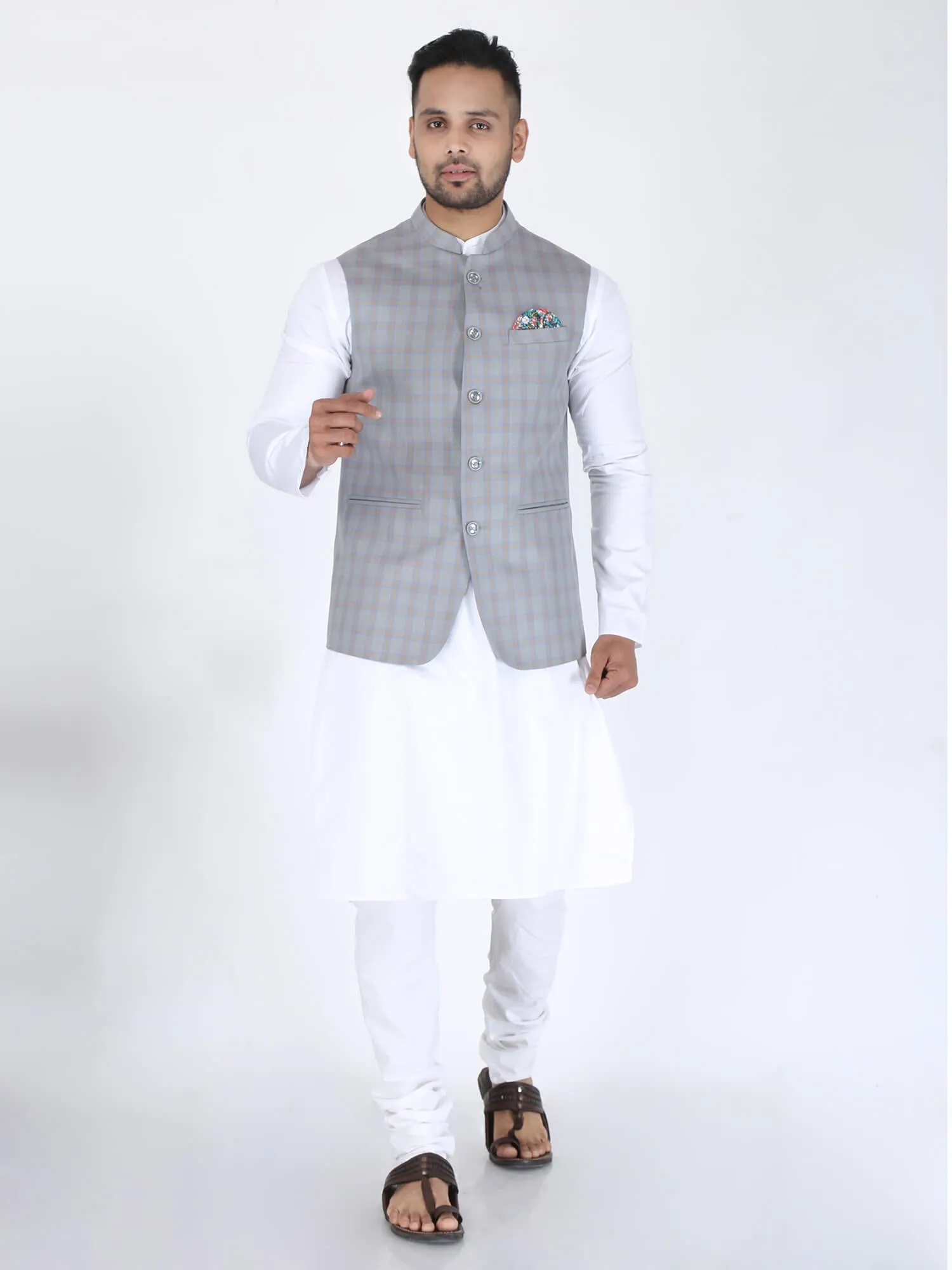 Grey Checks Classic Nehru Jacket