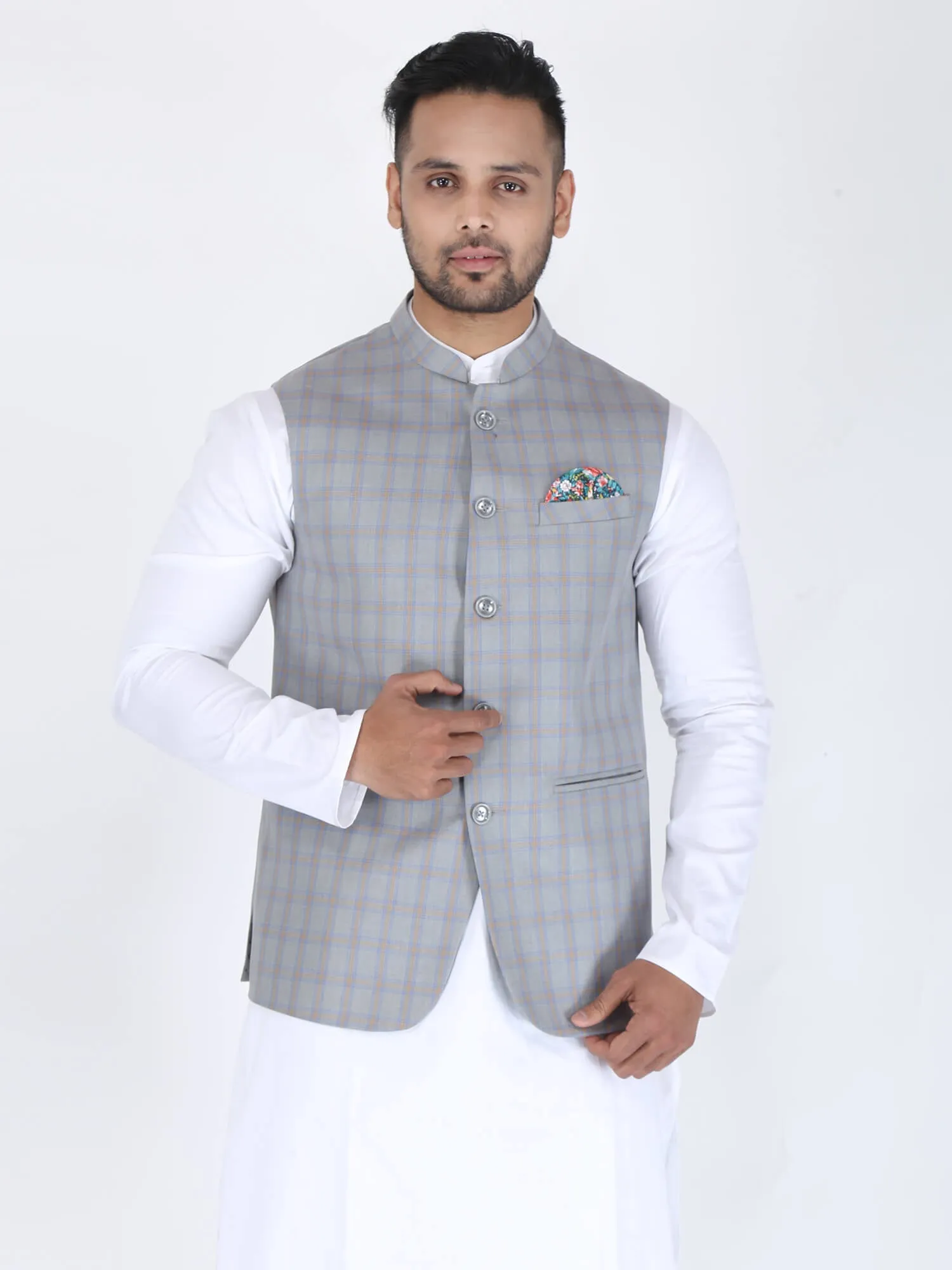 Grey Checks Classic Nehru Jacket