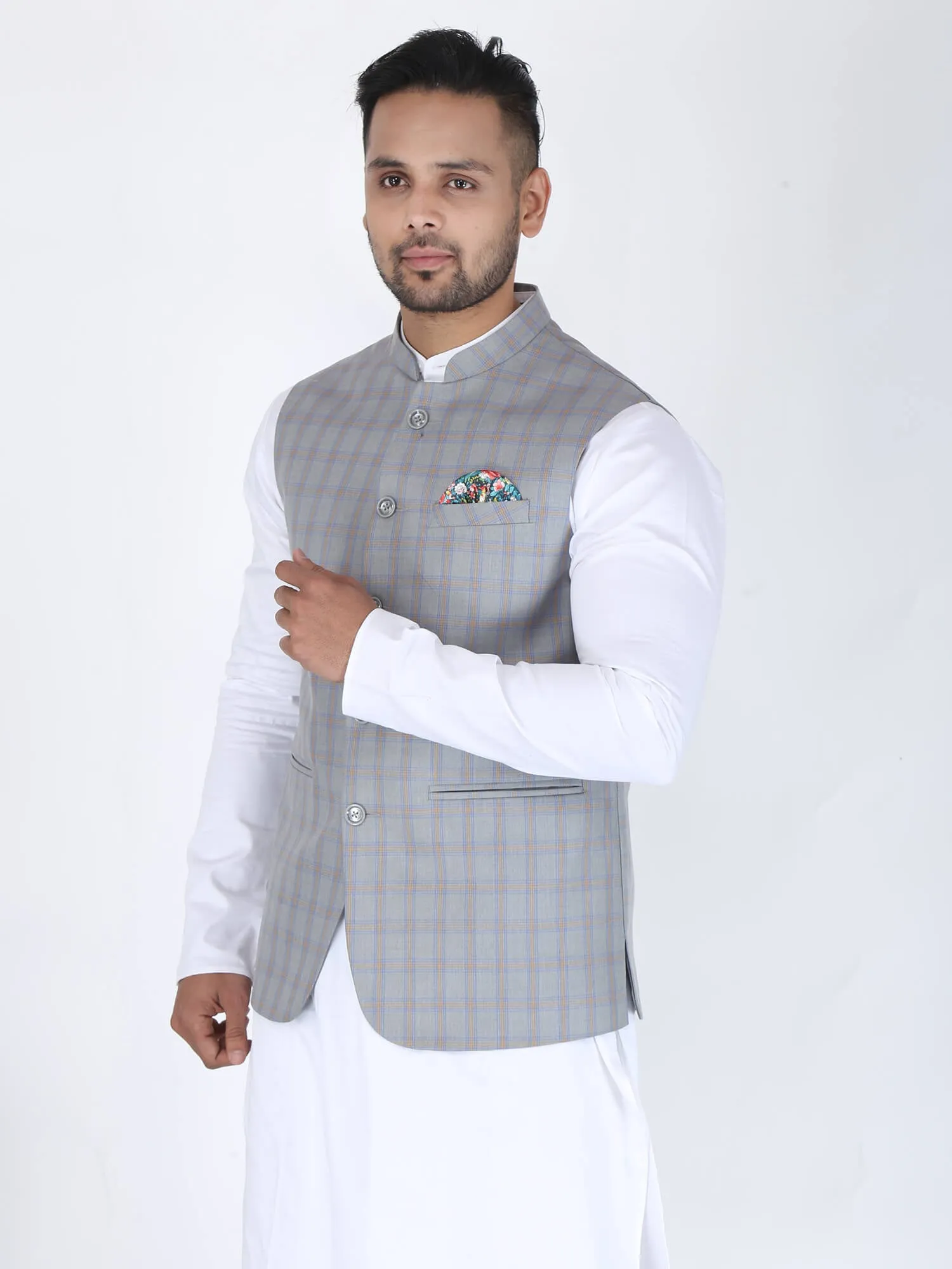 Grey Checks Classic Nehru Jacket