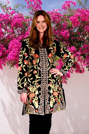 Ladies Black Embroidered Silk Wedding Princess Jacket