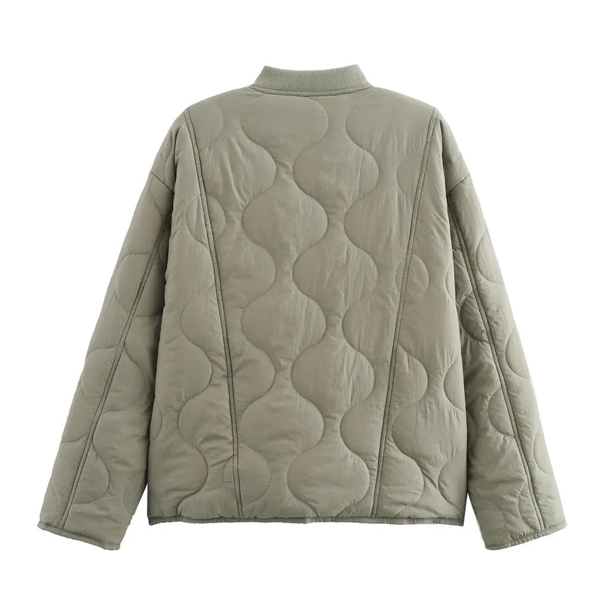 Leopard Print Lining Puffer Jacket Quilted Jacket Green
