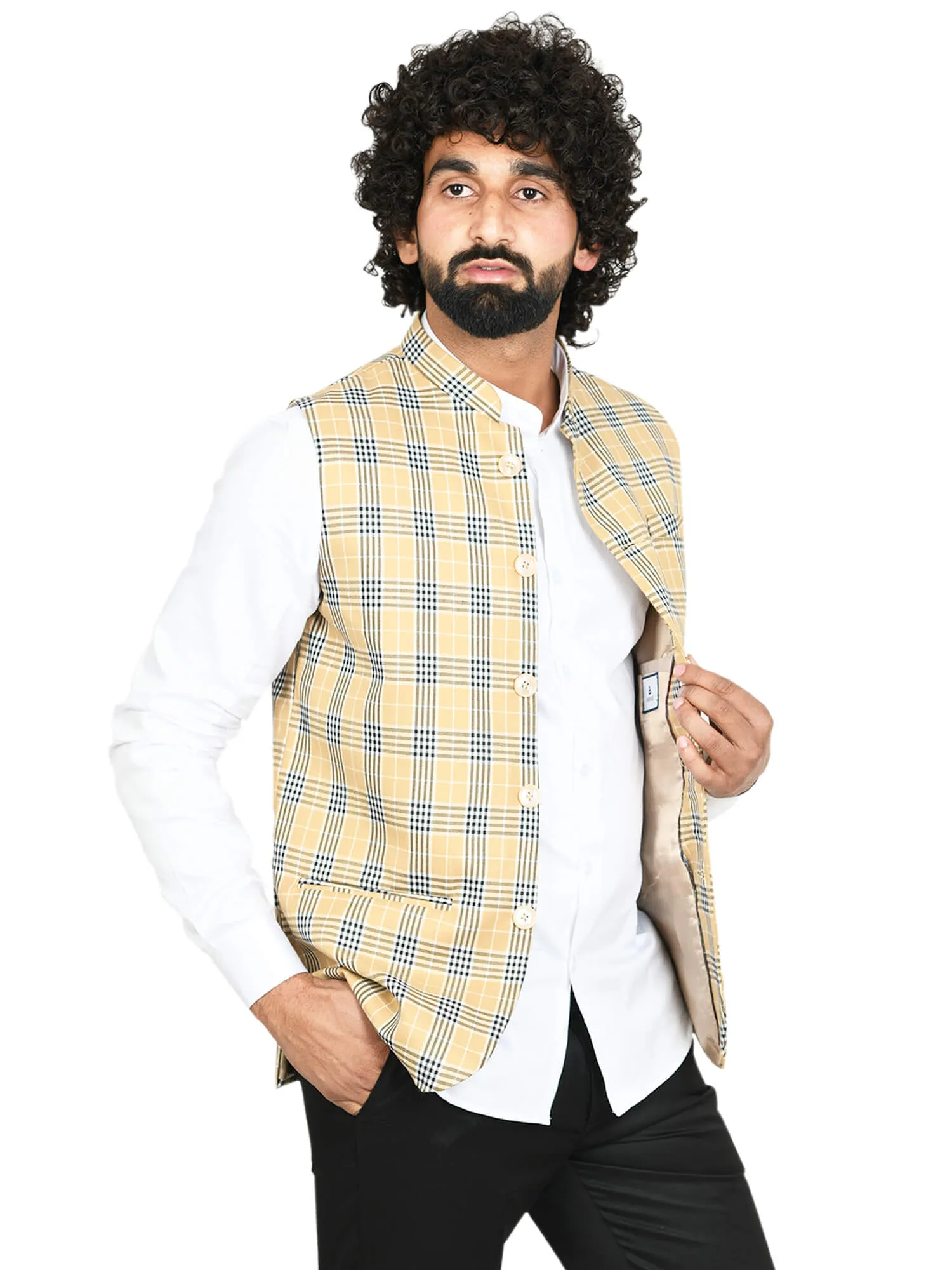 Light Yellow Checks Modi Jacket