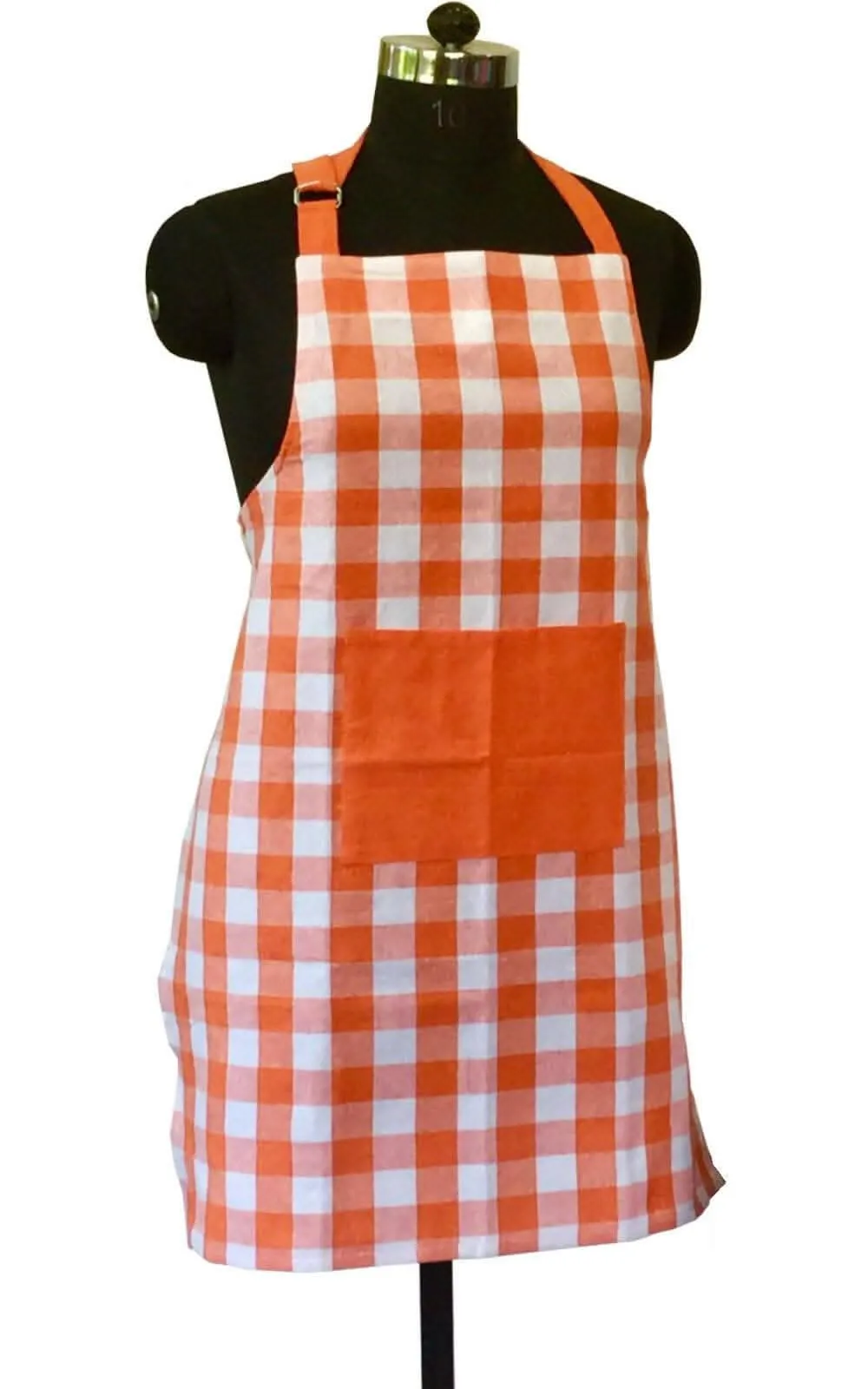 Lushomes Orange Checks Kitchen Apron Set for Women: 2-Piece, Includes 17x32 cm Oven Glove & 60x80 cm Apron