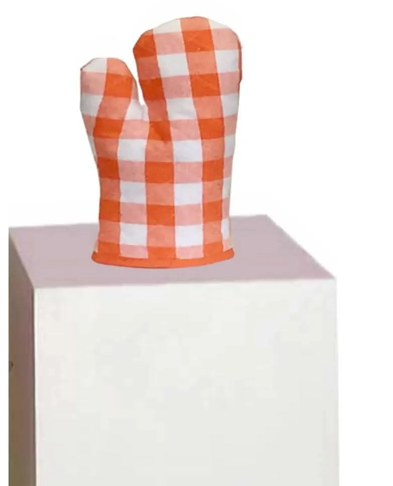 Lushomes Orange Checks Kitchen Apron Set for Women: 2-Piece, Includes 17x32 cm Oven Glove & 60x80 cm Apron