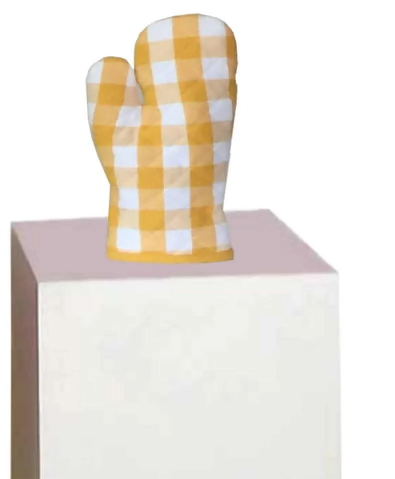 Lushomes Yellow Checkered Kitchen Cooking Apron Set for Women (2 Pc Set, Oven Glove 17 x 32 cm, Apron 60 x 80cms)