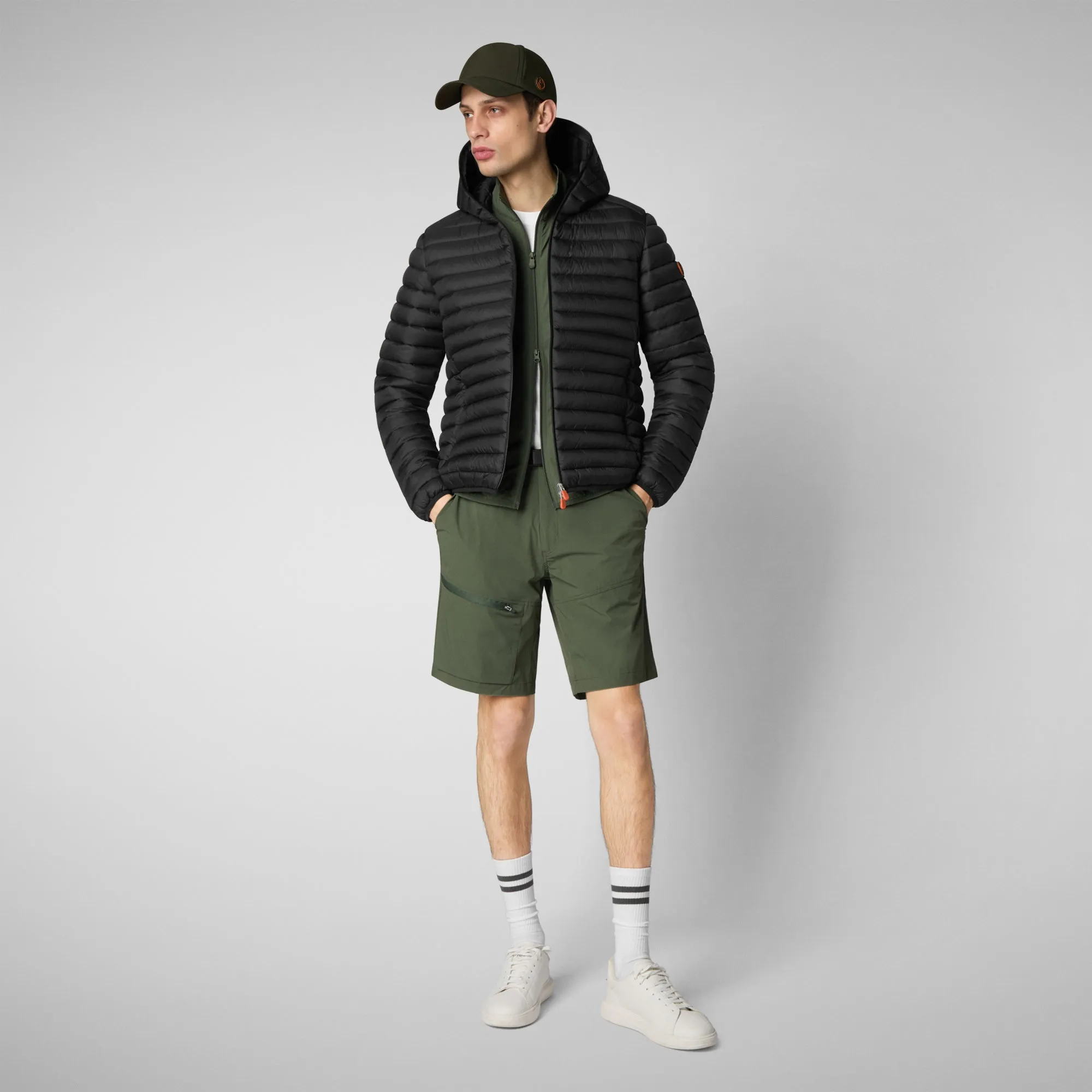 Man's animal free hooded puffer jacket Donald in black