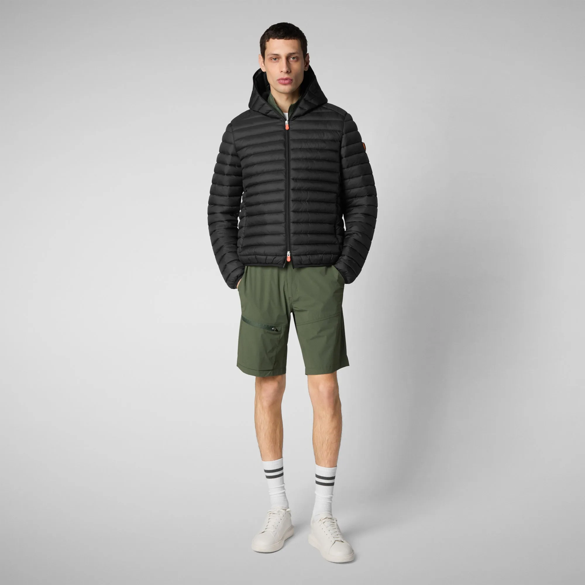 Man's animal free hooded puffer jacket Donald in black