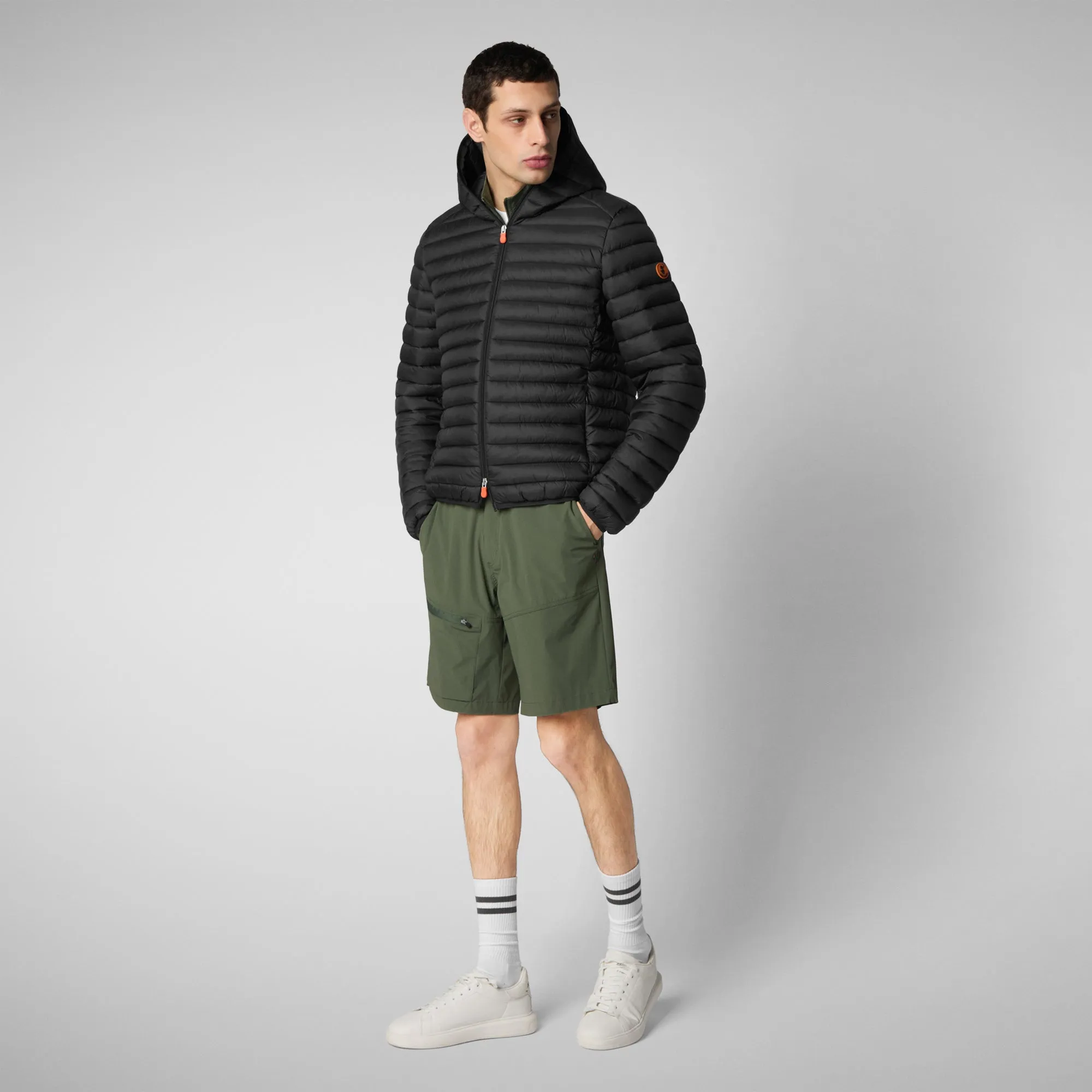Man's animal free hooded puffer jacket Donald in black