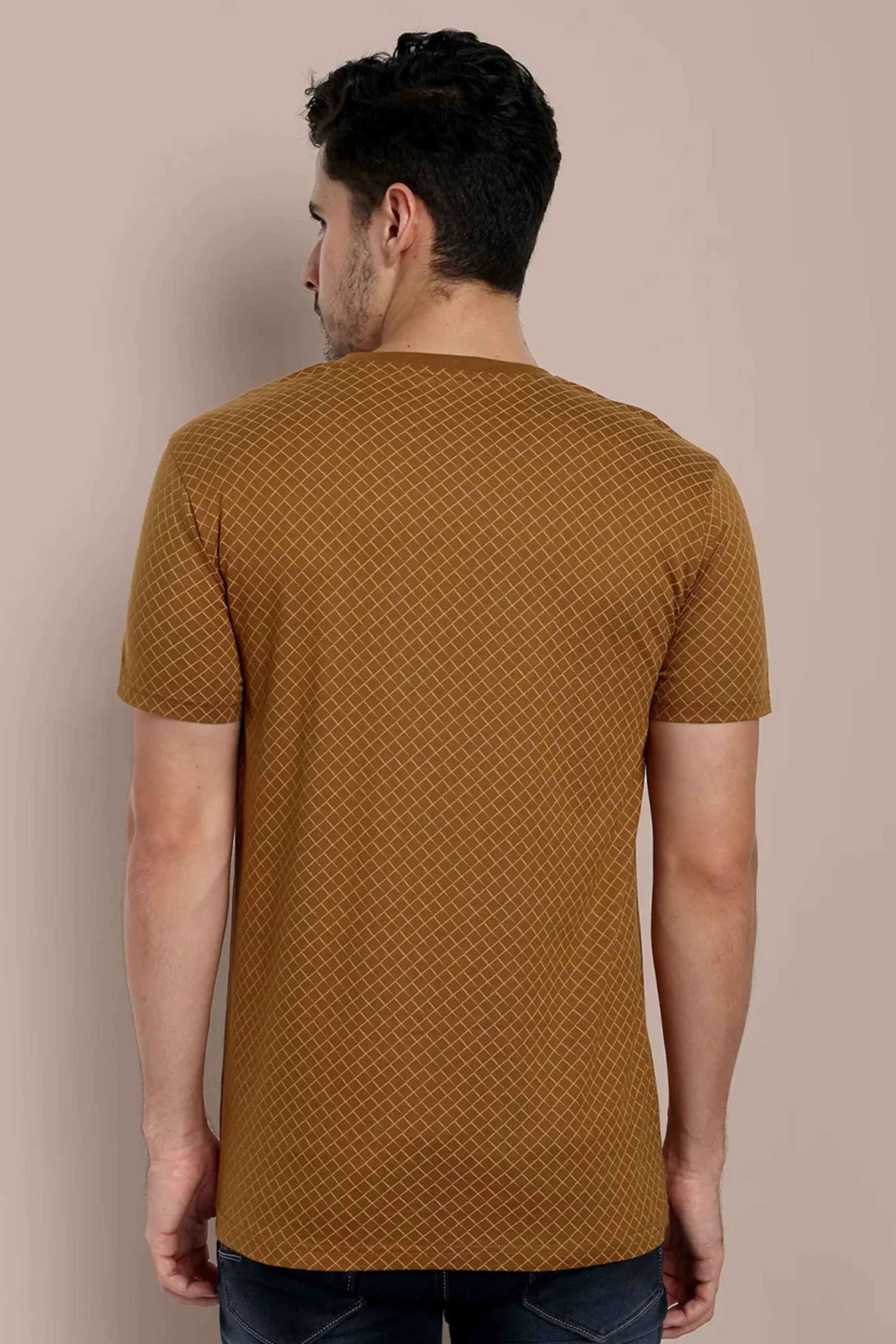 Men Light Tobacco Round Neck T-Shirt