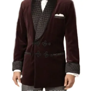 Mens Burgundy Velvet Jacket Quilted Jacket Hosting Evening Party Wear coat Blazer